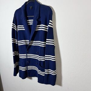 Talbots Knit Sweater Blazer Nautical Stripe Blue Button Front Womens Size 2XL